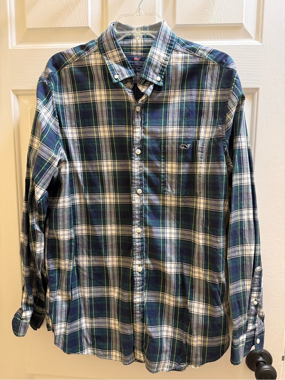 Vineyard Vines Navy, Green & White Plaid Button-Down Shirt
